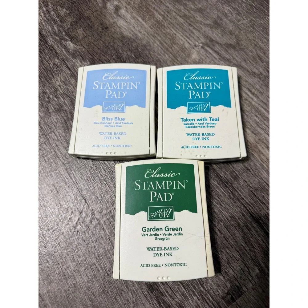 Stampin Up Classic Stampin Pad Lot of 3 Garden Green Taken with Teal Bliss Blue